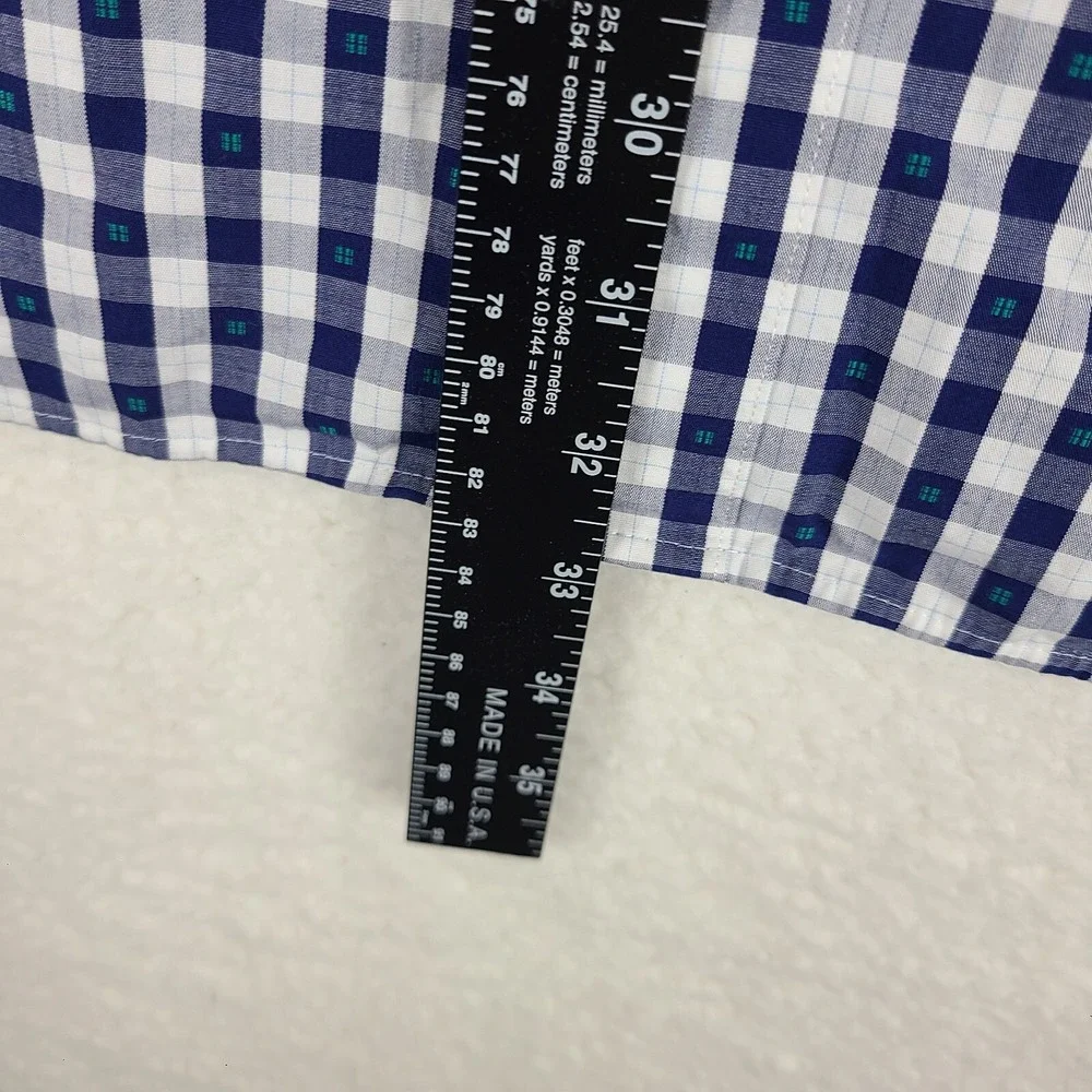 Banana Republic Shirt Mens XL Blue Navy Plaid Non Iron Slim Fit Dress‎ Button Up